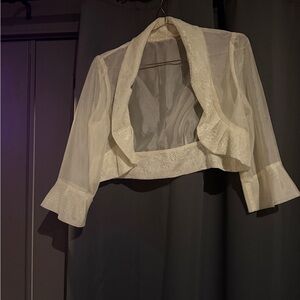 Elegant Vintage Prose & Poem Sheer White Bolero Jacket